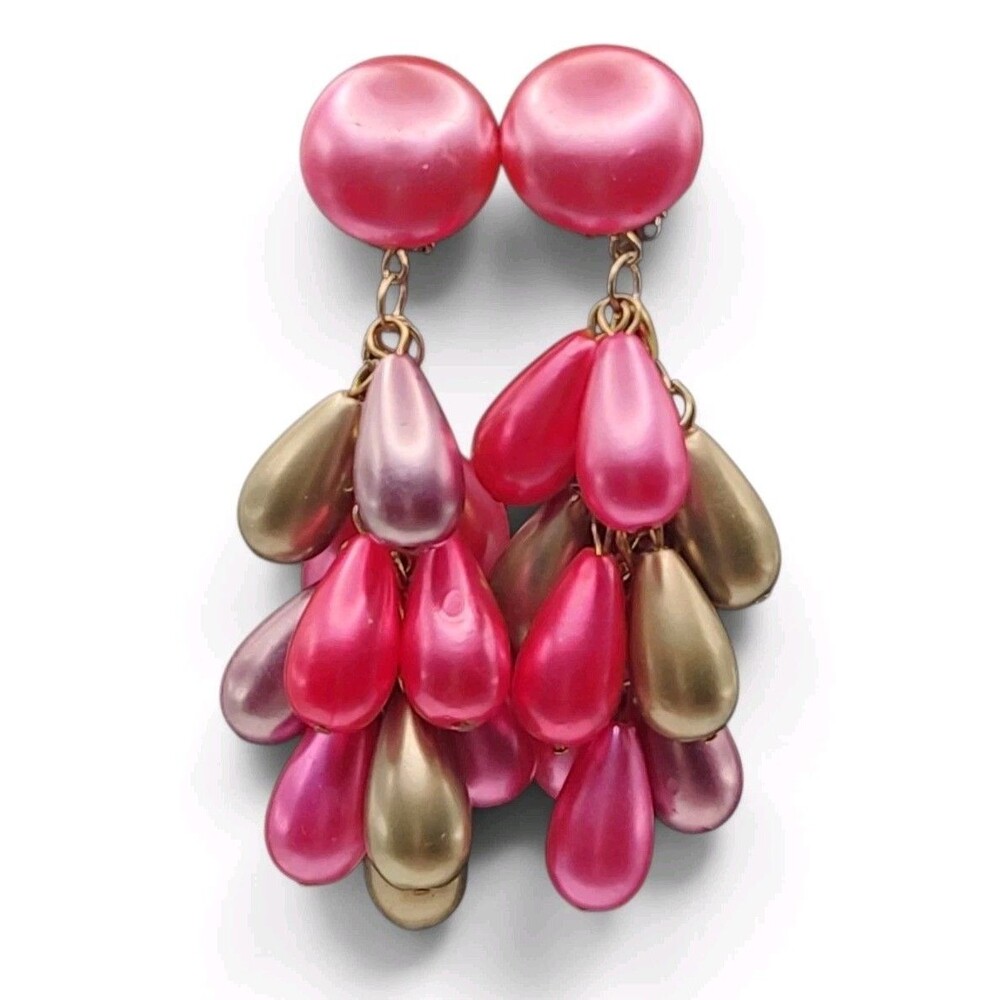 Vintage Waterfall Chandelier Earrings Cascaded Pink and Gold Teardrop Pearls T